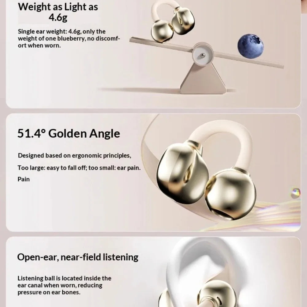 Clip-On Wireless Bluetooth Earbuds Sound Ultra Long Battery Life Digital Power Display Noise Reduction Secure Comfort Fit