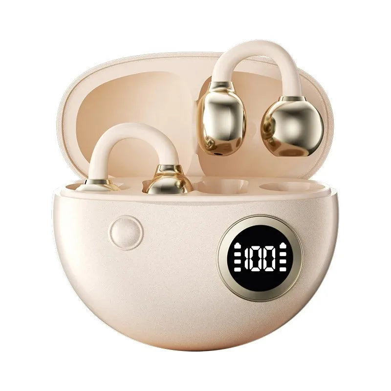 Clip-On Wireless Bluetooth Earbuds Sound Ultra Long Battery Life Digital Power Display Noise Reduction Secure Comfort Fit
