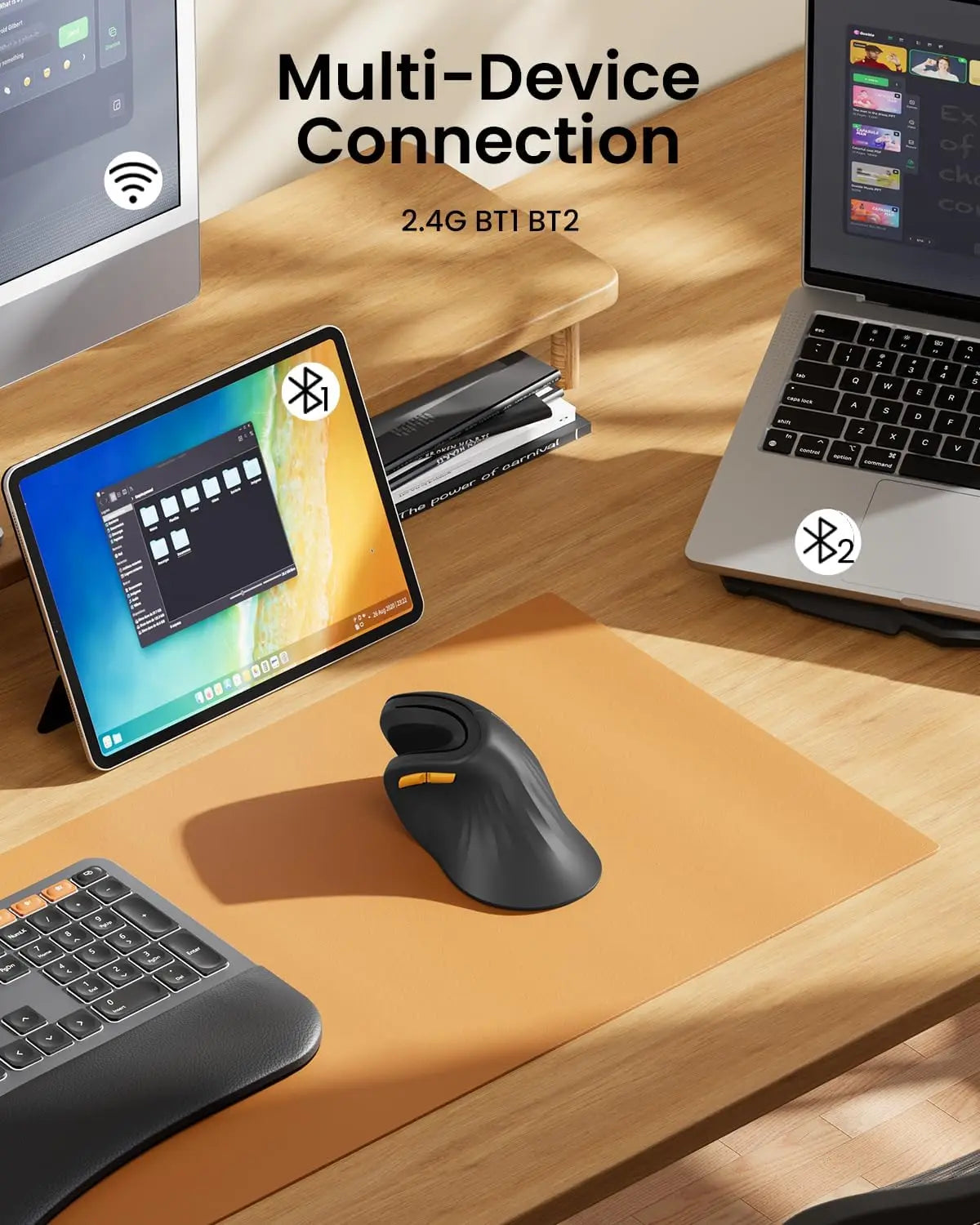 ProtoArc Ergonomic Vertical Mouse EM11 NL Rechargeable Wireless Mouse BT Ergo Mice with 3 Multi-Device 2.4GHz Optical Mice